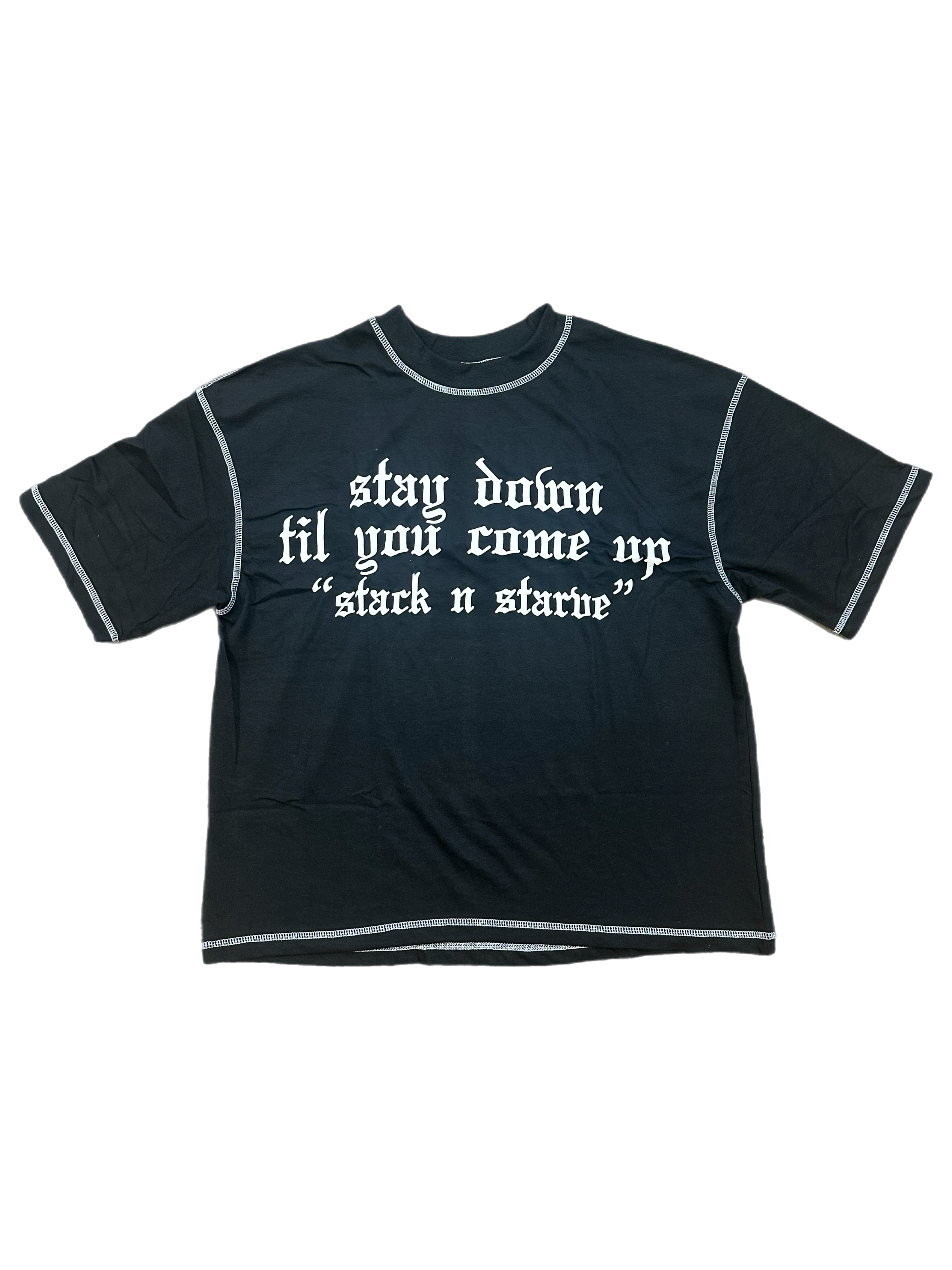 CONTRAST STITCHED "STAY DOWN” TEE (BLACK)