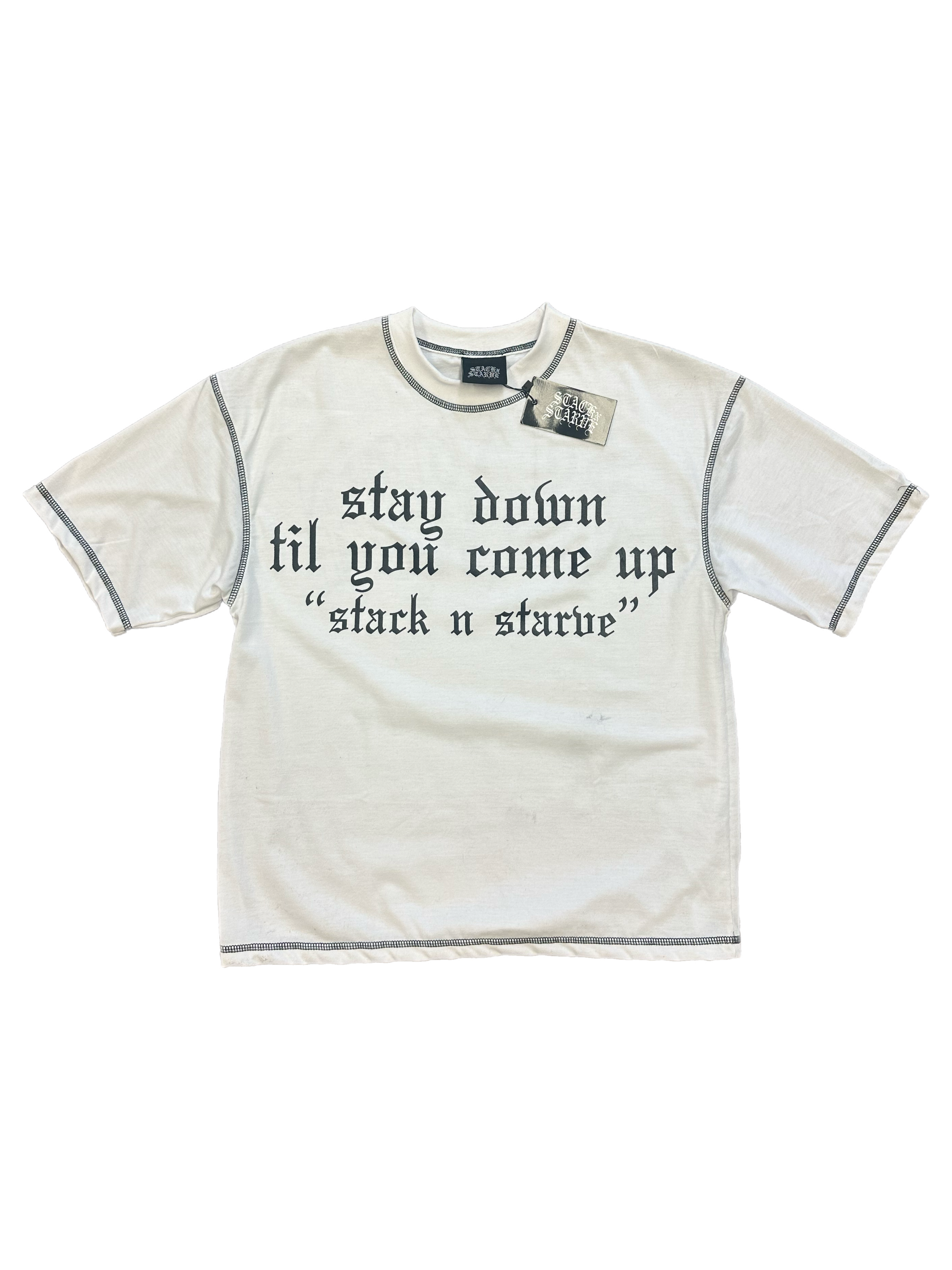 CONTRAST STITCHED "STAY DOWN” TEE (WHITE)